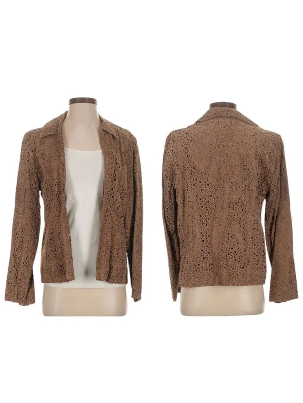 NWT Chico's Perforated Genuine Leather Tan Brown Full Zip Jacket Womens 1 Medium